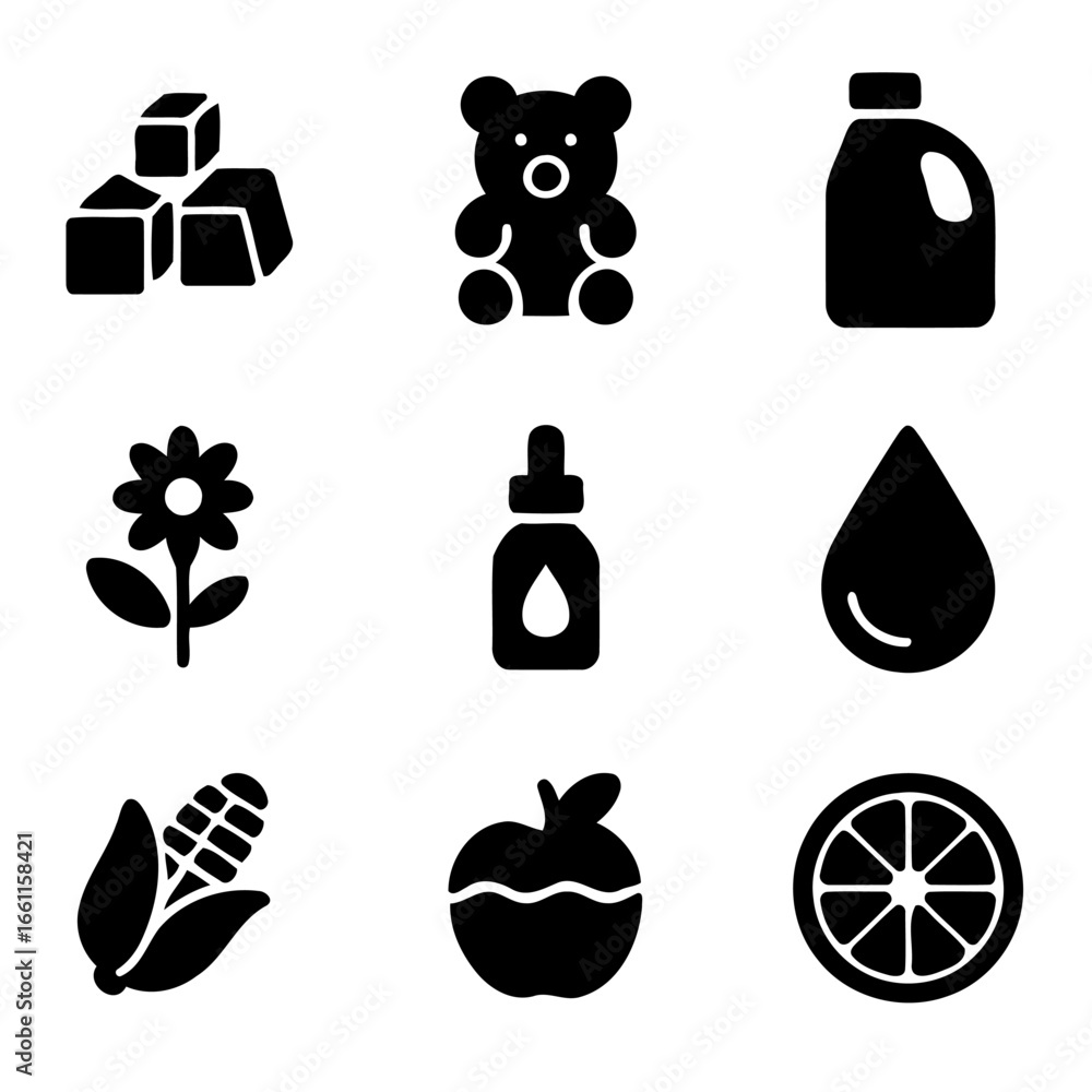 Poster iconic essentials: a curated collection of flat design vector icons. this image focuses on symbolic 