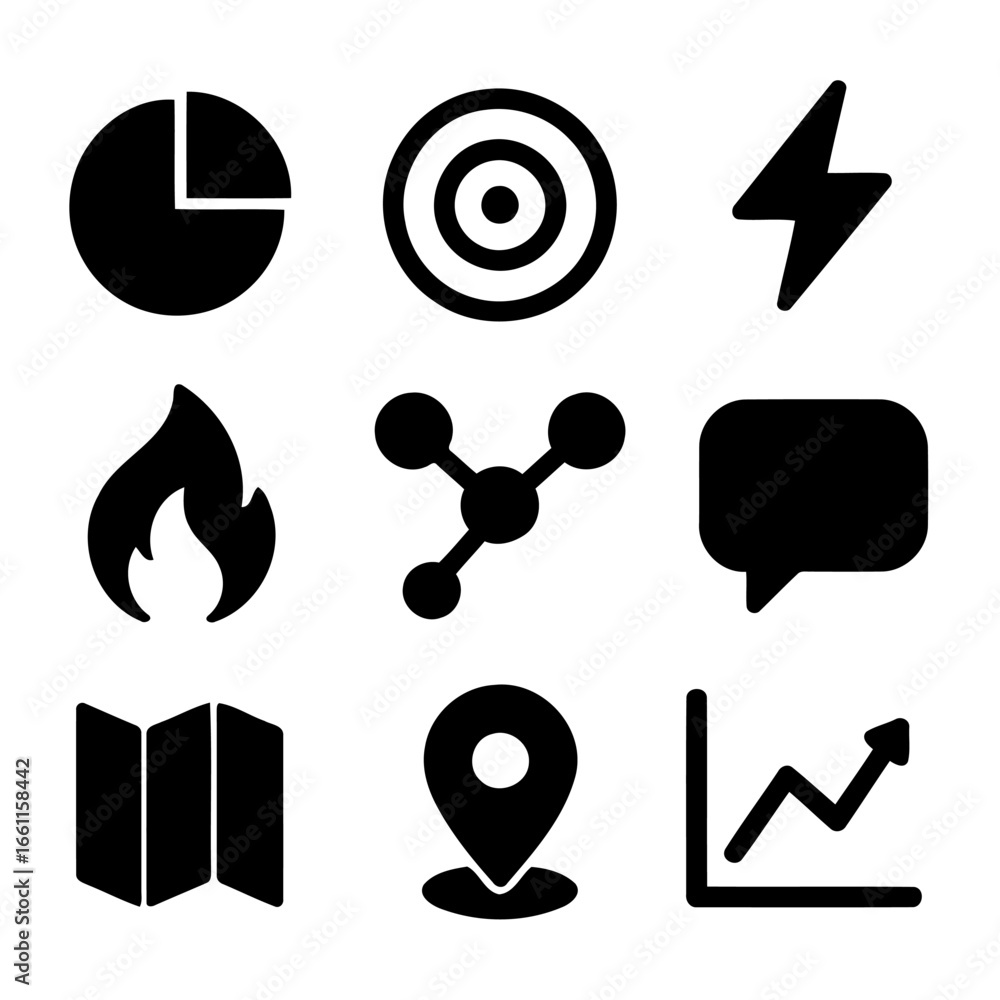 Poster iconic data set: a collection of vector icons on a solid backdrop, embodying essential elements for 