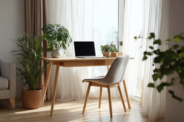 Minimalist Home Office Setup in Small Living Space