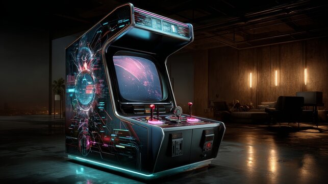 Retro Arcade Machine with empty screen. 3d rendering illustration.