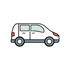 Simple cartoon white minivan for family transportation and travel icon vector