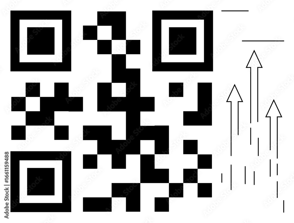 Poster qr code next to ascending arrows symbolizing progress, innovation, technology, and digital transform