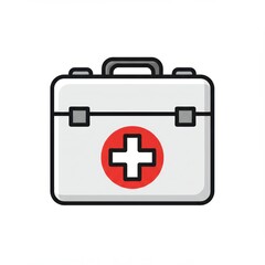 Fototapeta premium First aid kit with a red cross on a white box, medical emergency equipment.