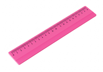 A pink plastic ruler with measurement markings, isolated on a transparent background