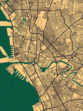 Manila Philippines City Street Map. Background downtown, urban modern colorful, bright graphic design, abstract travel art, new business district, urban downtown, paint creative artwork