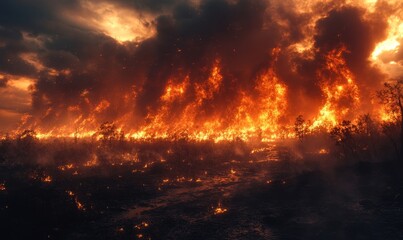 Devastating wildfires concept, symbolizing the destructive nature of uncontrolled fires. The image reflects the urgency of wildfire prevention the impact of climate change on natural, Generative AI