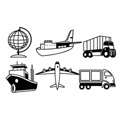 Illustration of various means of transportation isolated on white background