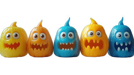 Friendly Colorful Monsters Celebrate Halloween with Playful Expressions and Vibrant Designs