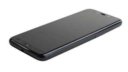 Black smartphone with blank screen cut out on white