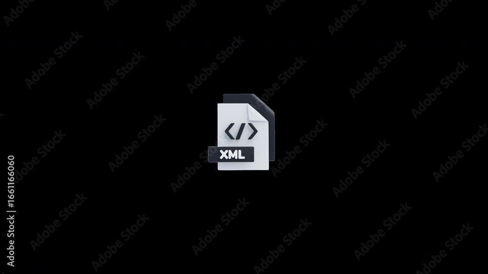 Poster 3d animation of xml file 3d icon. file format concept