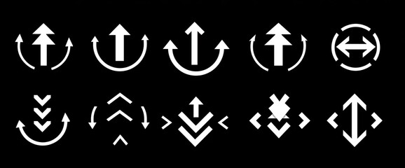 Set of white directional arrows on black background