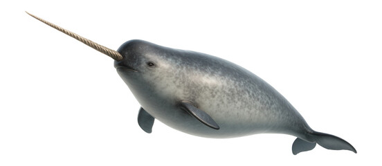 Narwhal with long spiral tusk and smooth body