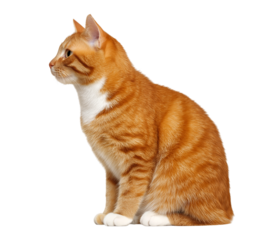 Regal Ginger Tabby Cat Sitting in Profile isolated on a transparent background