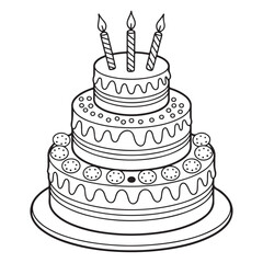 Beautiful Wedding Cake with Three Layers and Decorations - Fun Art for Kids' Coloring