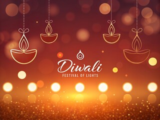Diwali illustration with diya, Creative Diwali decorative diya illustration, Happy Diwali post design, Diwali or Dipavali festival, Colorful happy Diwali Instagram post	