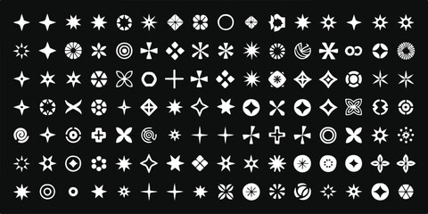 collection of 81 abstract geometric icons stars circles crosses diamonds shapes for ui ux branding and logo design vector set