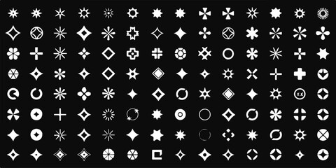 modern minimalist geometric shapes 81 icons grid pack for branding web mobile app ui ux design asset vector pack