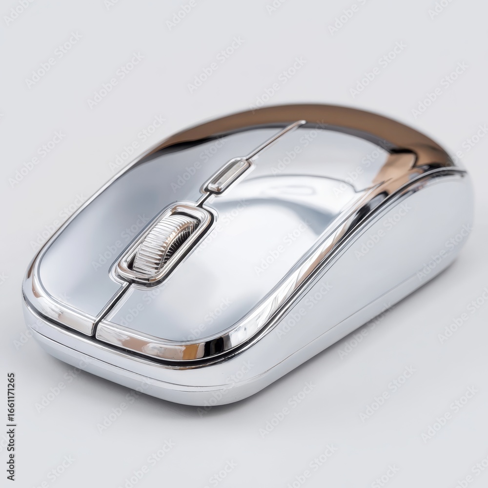 Aufkleber sleek chrome wireless computer mouse on a light gray background. modern and minimalist design.