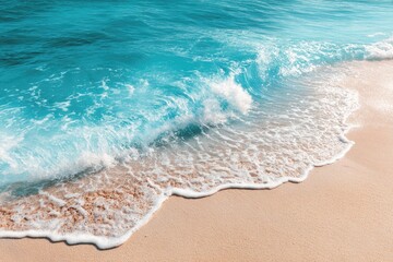 Tranquil turquoise waves gently lapping onto a beige beach