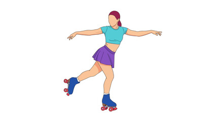 Stylized Roller Skater Balancing with Arms Outstretched on White Backdrop
