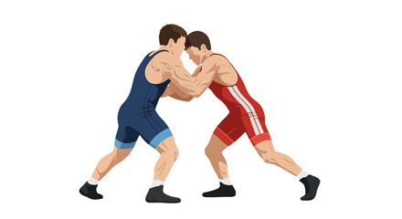 Two male wrestlers engaged in a gripping match on isolated backdrop