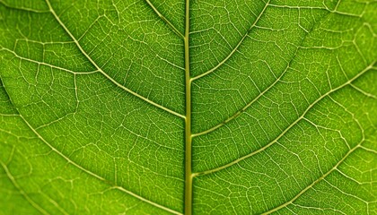 Obraz premium Close-up of a green leaf showing detailed vein structure and natural texture.