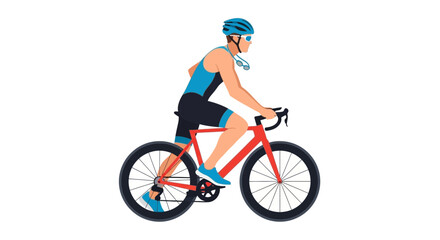 Fototapeta premium Vector illustration of a cyclist riding a modern red road bike isolated