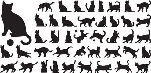 minimalist cat silhouette clipart pack variations including sitting walking pouncing and lounging in vector format
