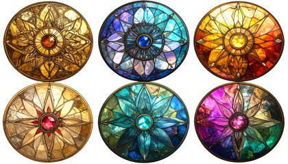  Intricate Gem-Inspired Mandala Collection, Cut Out on a Transparent Background PNG