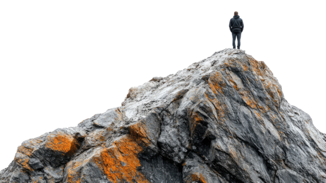 Businessman standing on top of a mountain peak