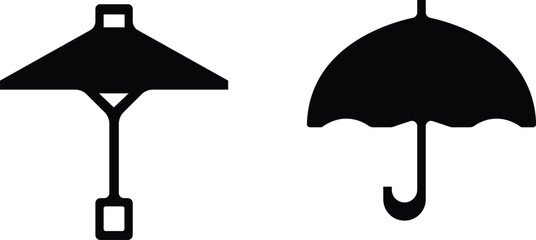 Umbrella icon set.Protection parasol symbol. Vector illustration isolated on white background. Folded parasol, open umbrella for rainy weather or sunshade.Umbrella different style icon set