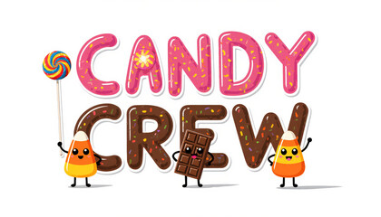 Fototapeta premium Colorful candy-themed typographic art of Candy Crew characters 