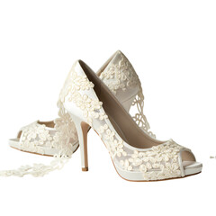 Obraz premium Elegant Bridal Shoes: Pearl & Lace Wedding Heels