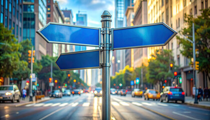 Navigating the urban landscape a directional sign points the way in a bustling city street, offering guidance and choices for travelers