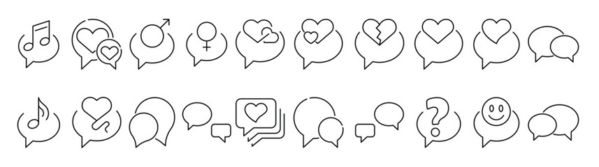 Collection of Line Icons of Speech Bubble. Minimalistic Linear Pictogram for Web and Graphic Design, Apps, Banners, Social Network and Cards