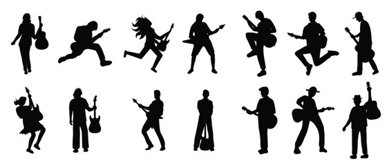 collection of illustrations of guitar player silhouettes