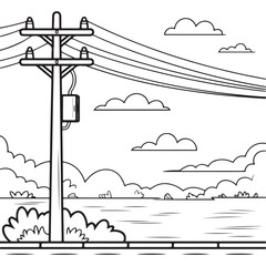 Power Line Pole with Clouds and Lightning - Kids’ Fun Power Infrastructure Art