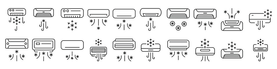 Cooling Air Conditioner Thin Line Icon Set. Outline Signs for Graphic and Web Design, Apps, Adverts, Various Cards