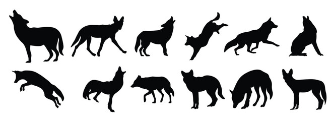 coyote silhouette vector illustration set