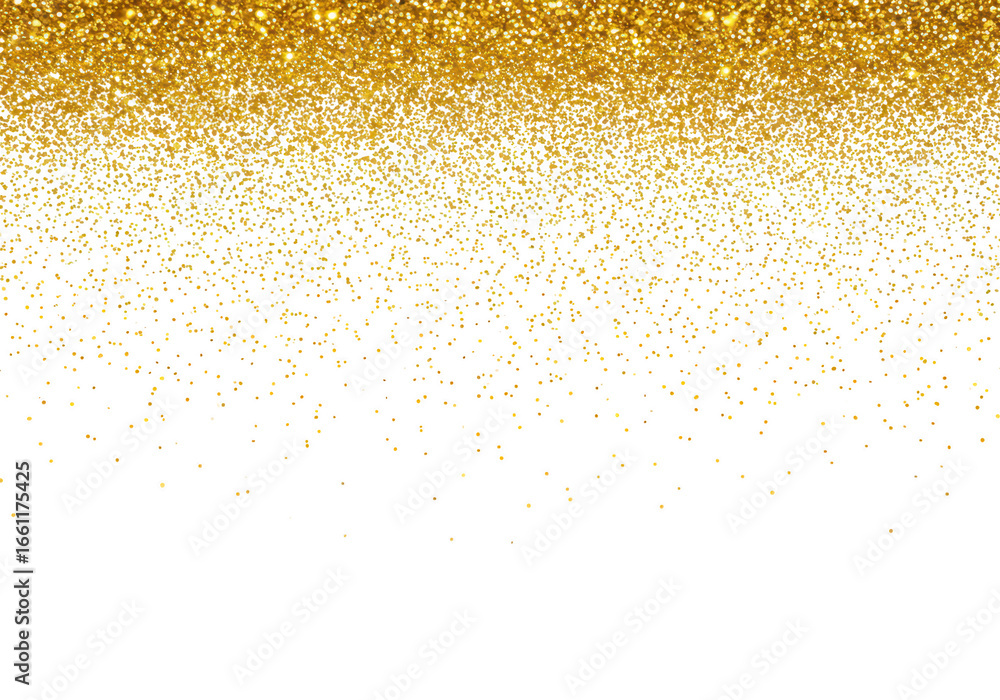 Poster a shimmering cascade of gold glitter particles falling against a clean transparent background, creat