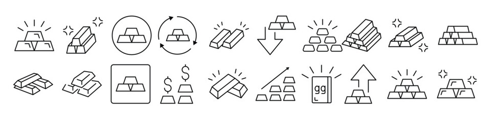 Gold Bars Related Line Icon Collection. Editable Stroke. Perfect for Infographics, Articles, Books, Flyers, Banners