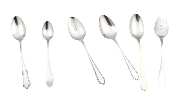 Array of Silver Spoons Teaspoons Tablespoons and Decorative Utensils