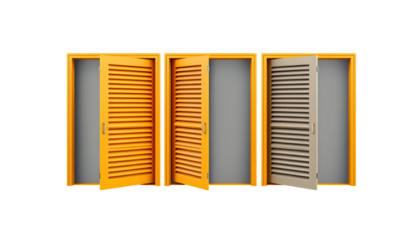 Open Doors in Yellow Frames with Latticed Shutters