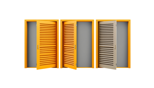 Open Doors in Yellow Frames with Latticed Shutters
