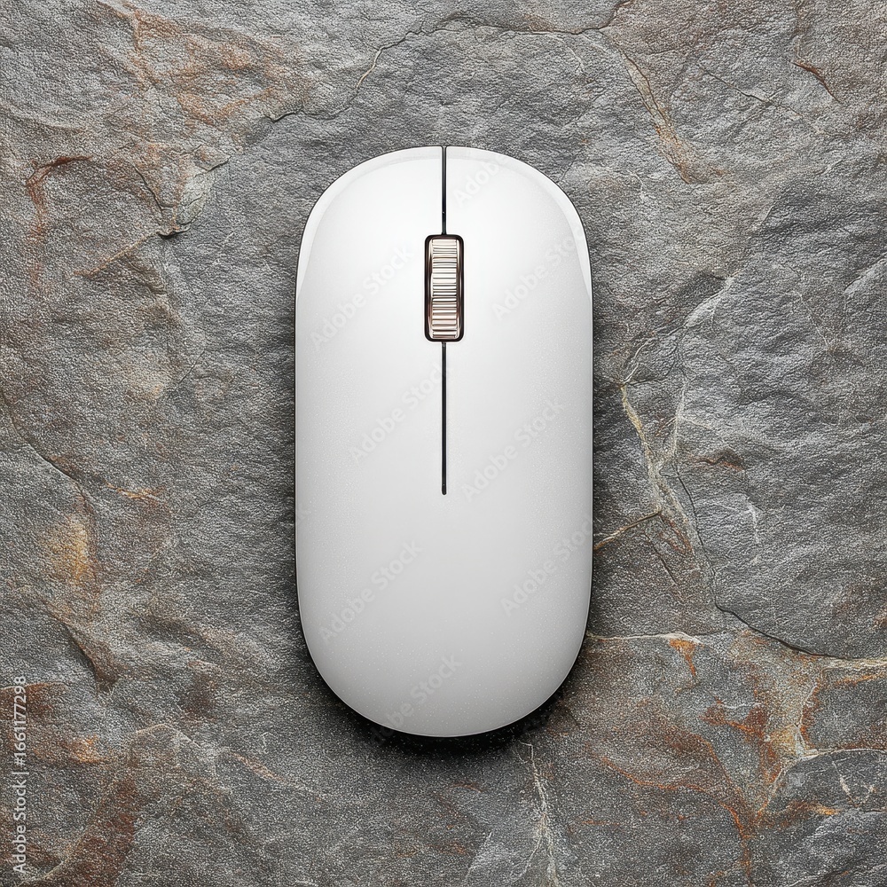 Aufkleber white computer mouse on a textured gray surface.
