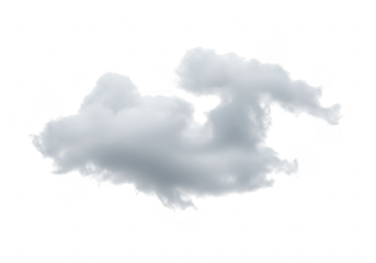 A single fluffy gray cloud isolated on a transparent background, representing weather and atmosphere