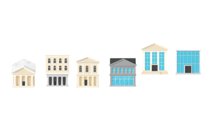 Collection of stylized building illustrations for urban or architectural concepts.