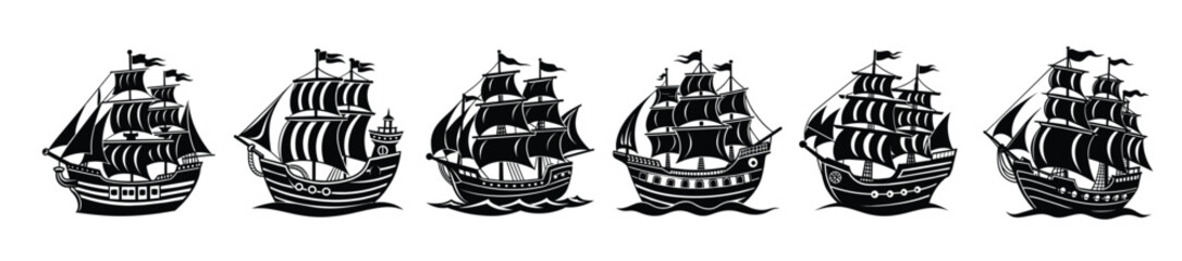 Pirate ship illustration silhouette bundle