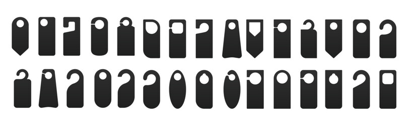 Hotel door hanger tags template icon signs set flat style design vector illustration.