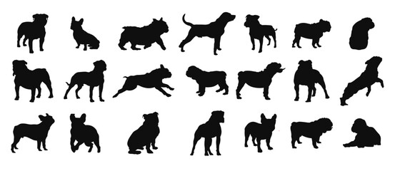Set bulldog silhouette vector illustration